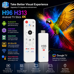 H96 H313 Android TV Stick 4K | Android 14 Smart TV Dongle – 2GB RAM 16GB met Voice Remote & WiFi Streaming