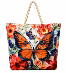 Dames Retro Schoudertas & Tote Bag | Dubbelzijdig Vlinder Design – Mode Shopper Tas met Touw Handvat