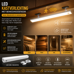 Slimme LED Kastlamp met Sensor | USB Oplaadbare Magnetische Nachtverlichting – Warm Wit