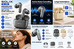 Solix Draadloze Bluetooth Oordopjes met Actieve Ruisonderdrukking – Bluetooth 6.0, Tot 35 Uur Batterijduur, ANC tot 25 dB, Touchbediening en Oplaadcase