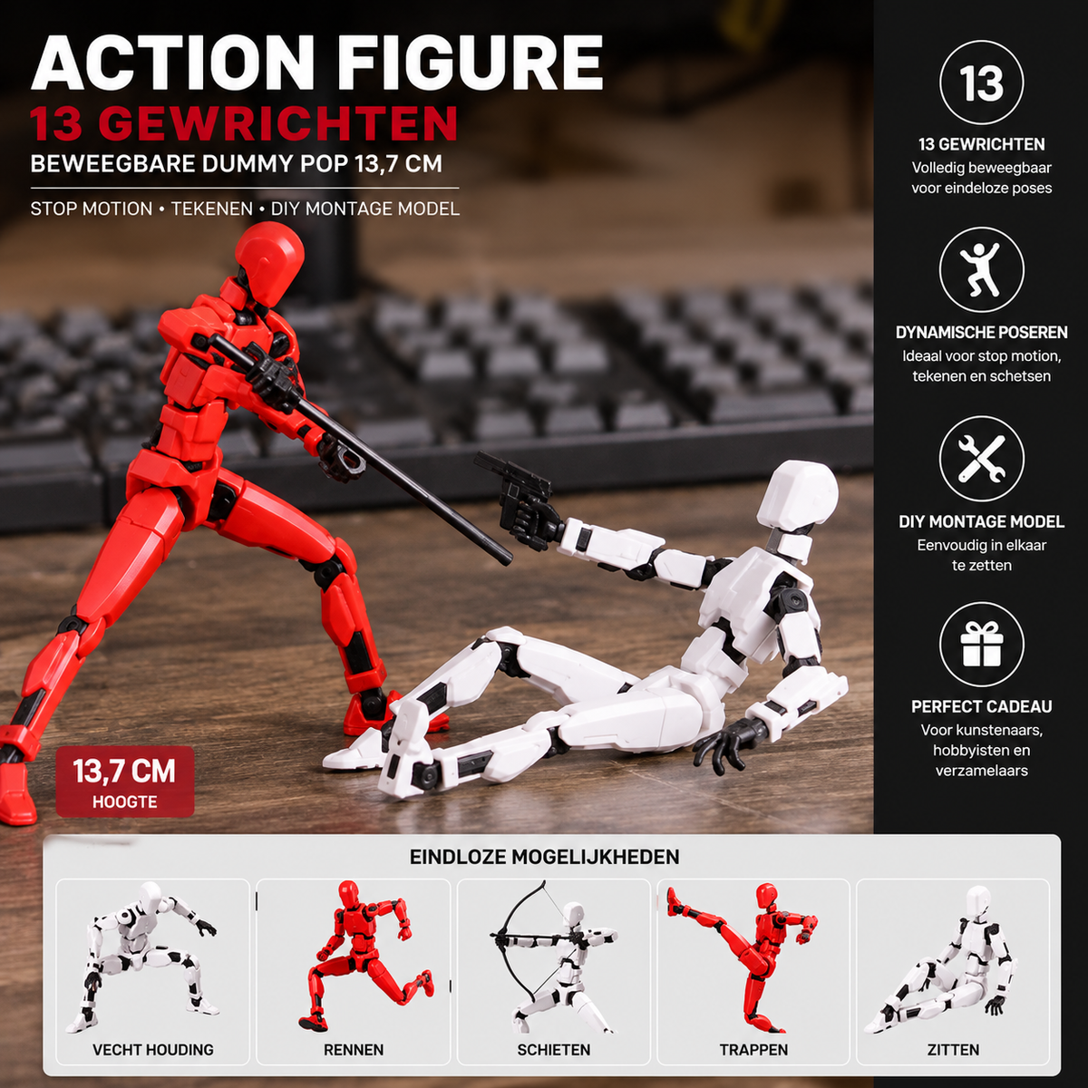 13-Joint Action Figure Dummy Model – Fully Poseable 13.7CM Figure for Stop Motion & Drawing