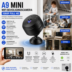 A9 Mini WiFi Beveiligingscamera 1080P Full HD | Draadloze Indoor Camera met Nachtzicht & Live Weergave