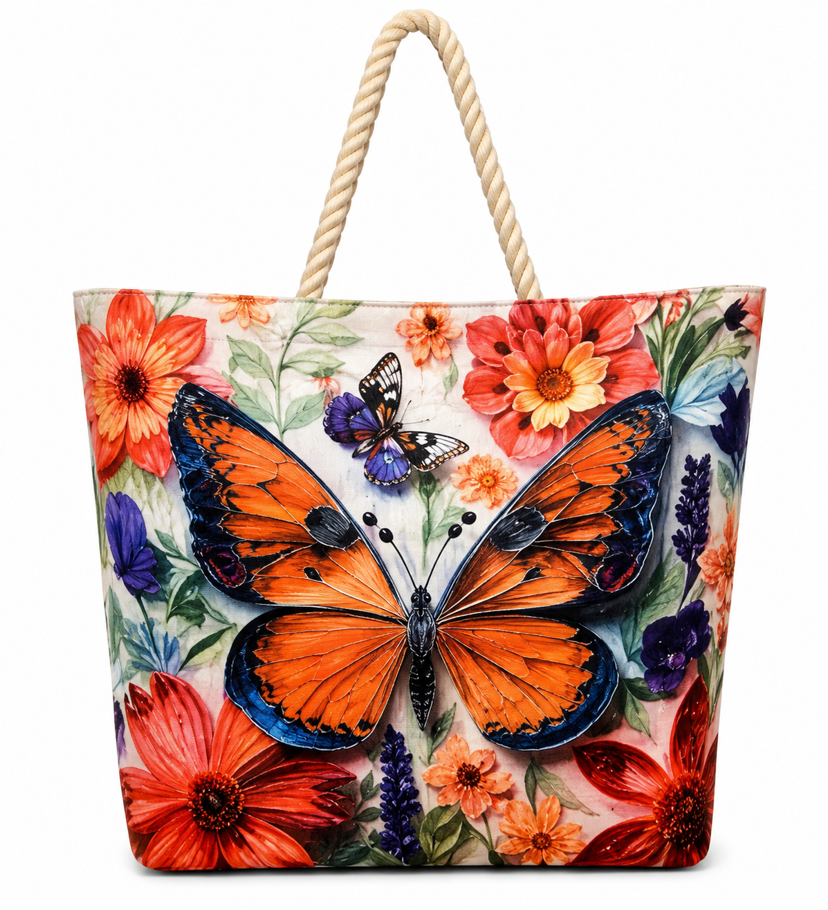 Dames Retro Schoudertas & Tote Bag | Dubbelzijdig Vlinder Design – Mode Shopper Tas met Touw Handvat