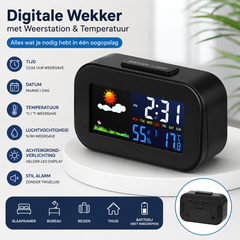Digitale Wekker met Weerstation & Temperatuur | LED Alarmklok met Datum, Luchtvochtigheid en Achtergrondverlichting