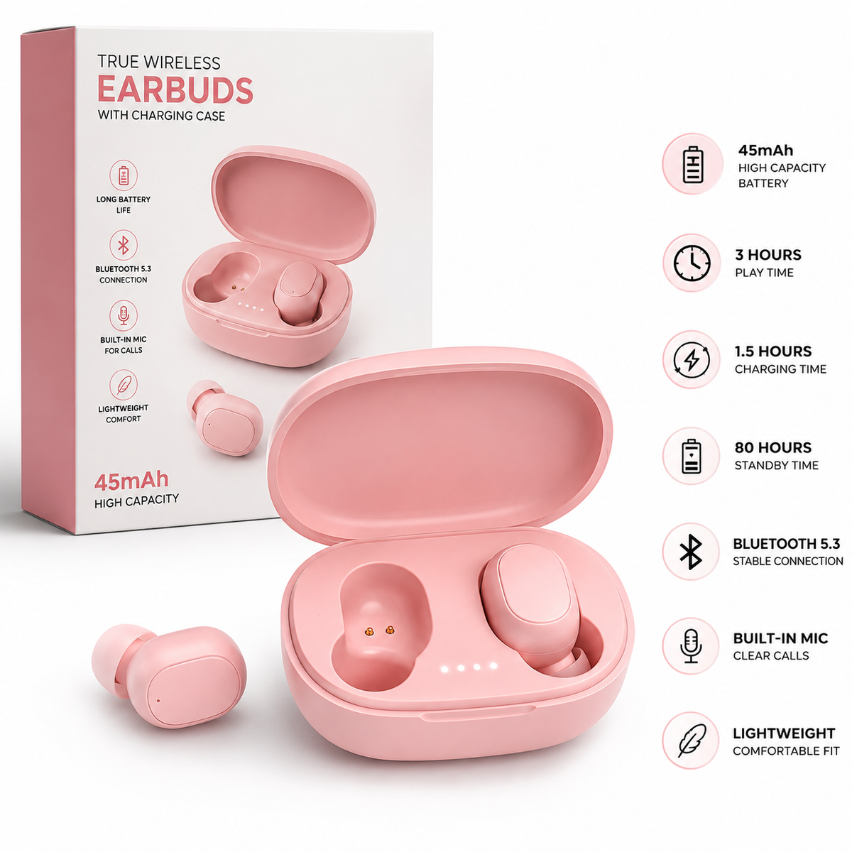 Draadloze Oordopjes Bluetooth 5.3 | True Wireless Earbuds met Oplaadcase – Sport & Waterbestendig – Zwart