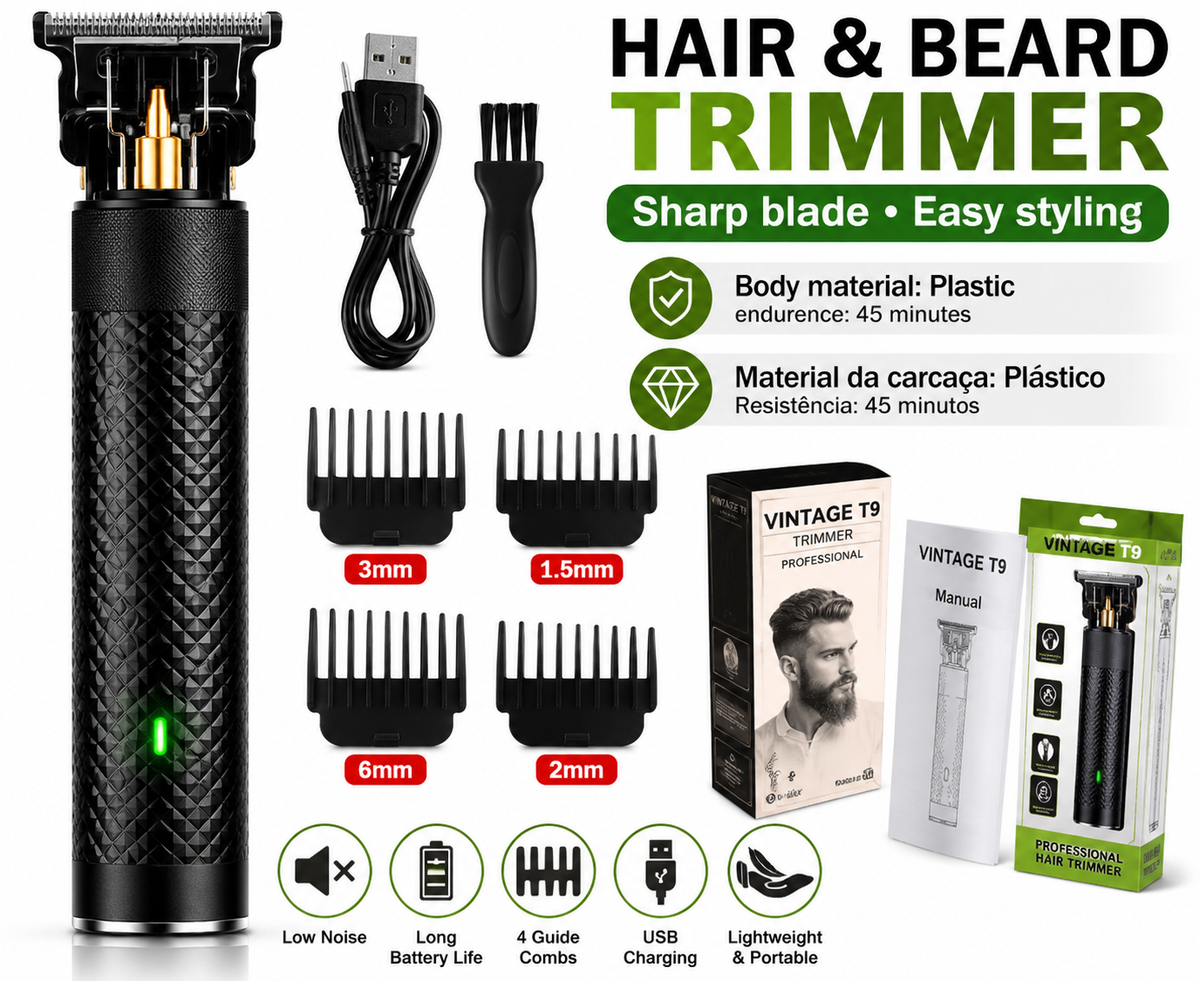 T9 Professionele Haartrimmer & Baardtrimmer | Draadloze Tondeuse voor Mannen – Zero Gap 0mm – Oplaadbare Hair & Body Trimmer
