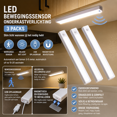 LED Kastverlichting met Bewegingssensor | 50cm USB Oplaadbare Draadloze Magnetische LED Strip – Wit Licht voor Kast, Trap & Slaapkamer