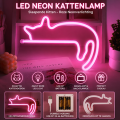 LED Neon Slapende Kat Lamp | Roze Kitten Wandlamp & Nachtlamp – USB of Batterij