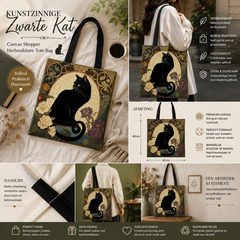 Kunstzinnige Zwarte Kat Canvas Shopper | Herbruikbare Tote Bag voor Dagelijks Gebruik