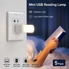 Mini USB Nachtlampje 5-Pack | Warm Wit LED Plug-In Lamp voor Laptop, Powerbank & Slaapkamer