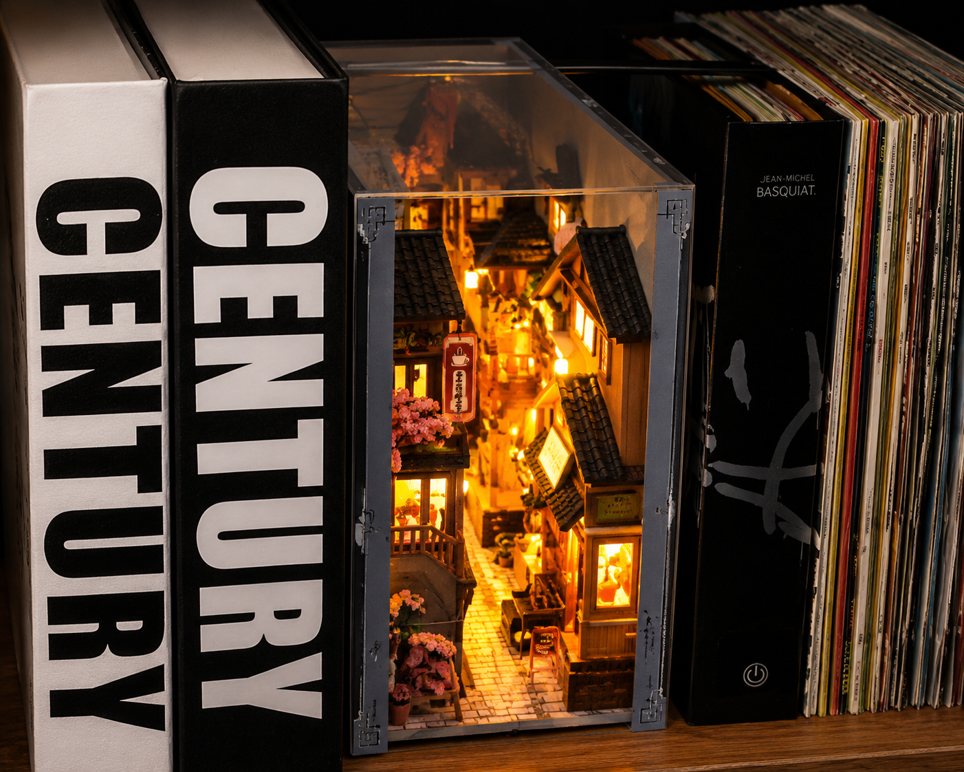 Book Nook Japanse Straat | DIY Miniatuur Huisje Bouwpakket met LED Verlichting – Houten Boekensteun Decoratie voor Boekenkast