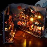 Book Nook Japanse Straat | DIY Miniatuur Huisje Bouwpakket met LED Verlichting – Houten Boekensteun Decoratie voor Boekenkast
