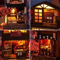 Book Nook Japanse Straat | DIY Miniatuur Huisje Bouwpakket met LED Verlichting – Houten Boekensteun Decoratie voor Boekenkast