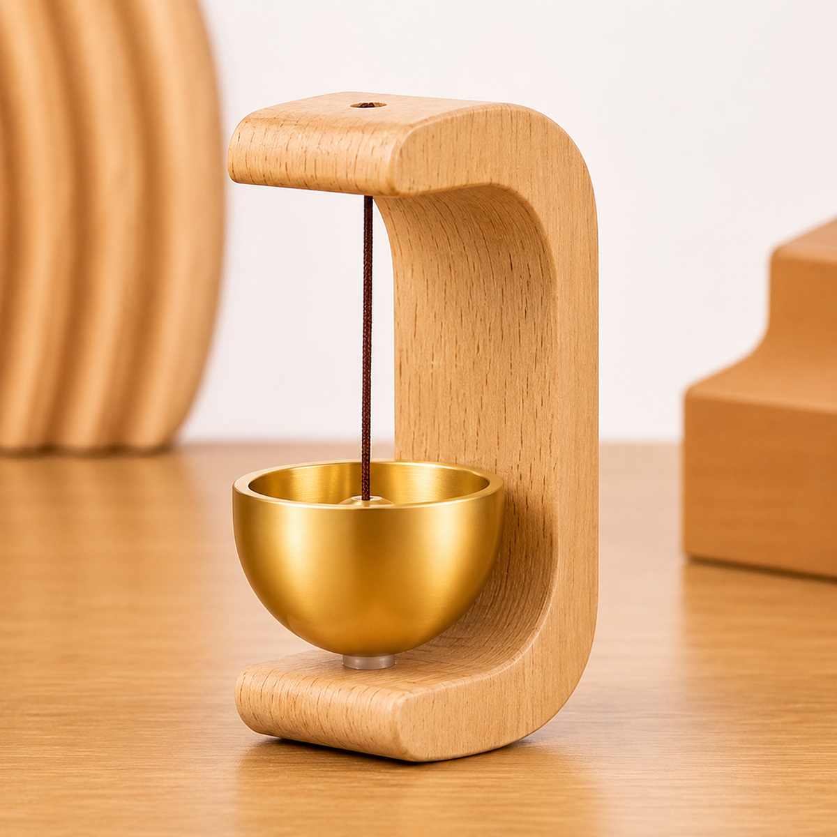 Magnetische Houten Deurbel met Bronzen Klankschaal – Minimalistische Decoratieve Herinneringsbel voor Entree, Winkel, Kantoor en Woning