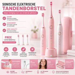 Roze Sonische Elektrische Tandenborstel | Oplaadbaar met 3 Opzetborstels – Reisvriendelijke Zachte Borstels