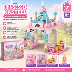 Prinsessen Kasteel Bouwblokken Set | 131-delig Roze Constructiespeelgoed voor Meisjes – Educatieve DIY Bouwset 6+