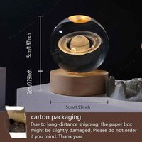 Crystal Ball Nachtlampje | 3D Laser Gegraveerde LED USB Lamp met Houten Basis – Sfeervolle Decoratie & Cadeau