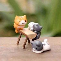 Mini Katten Beeldjes Set | 6x Schattige Resin Miniaturen voor Bonsai, Fairy Garden & Decoratie
