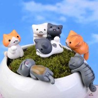 Mini Katten Beeldjes Set | 6x Schattige Resin Miniaturen voor Bonsai, Fairy Garden & Decoratie
