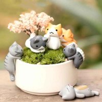 Mini Katten Beeldjes Set | 6x Schattige Resin Miniaturen voor Bonsai, Fairy Garden & Decoratie