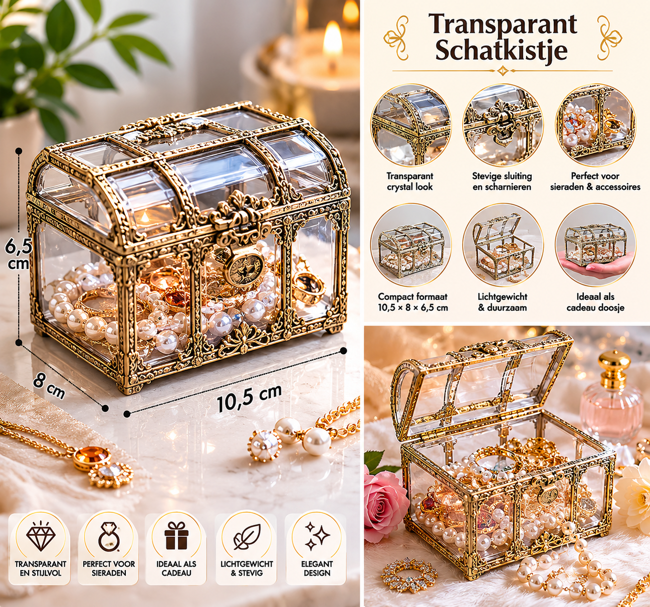 Transparant Schatkistje | Plastic Juwelen & Sieraden Opbergdoosje – Geschenkdoosje 10,5×8×6,5 CM