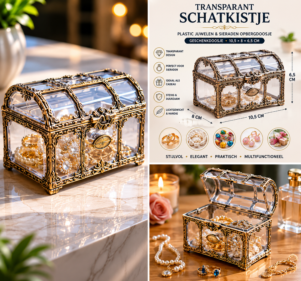 Transparant Schatkistje | Plastic Juwelen & Sieraden Opbergdoosje – Geschenkdoosje 10,5×8×6,5 CM