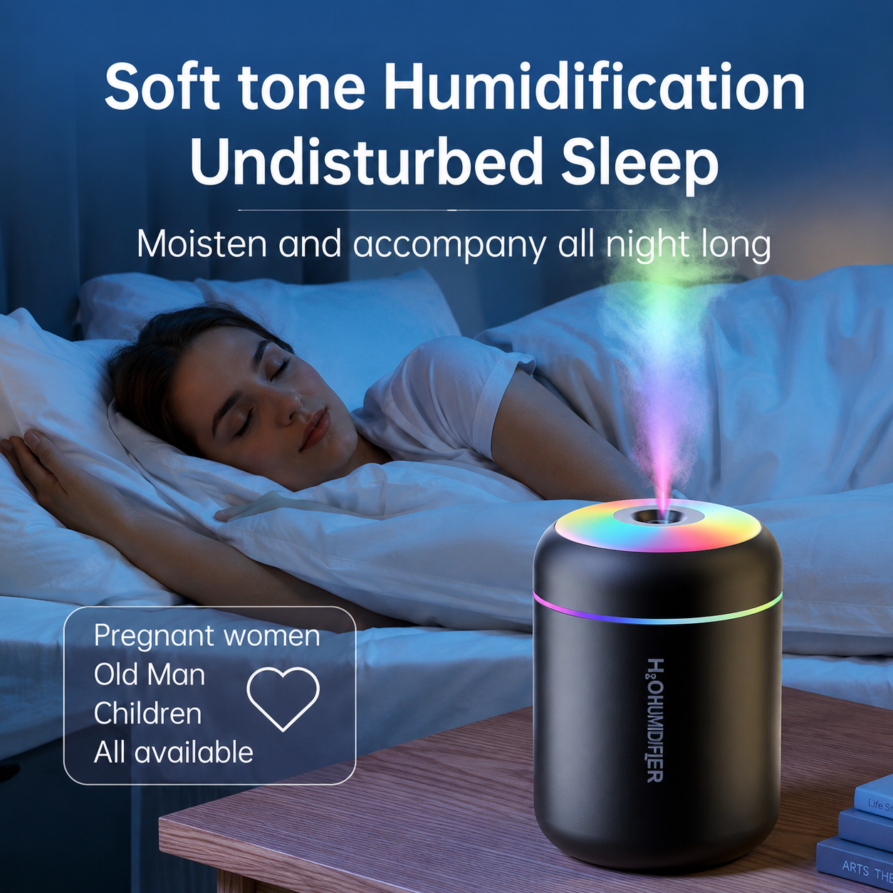 Mini Luchtbevochtiger 180ml | Ultrasone Aroma Diffuser met LED Nachtlamp – Fluisterstil USB Luchtbevochtiger voor Slaapkamer, Babykamer & Kantoor