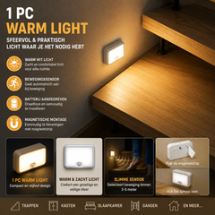 Draadloze LED Trapverlichting met Bewegingssensor – 6 LED Warm Wit Nachtlampje voor Trap, Gang, Kast, Keuken en Slaapkamer – Batterijgevoed & IP44 Waterdicht