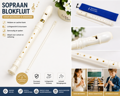 Sopraan Blokfluit Wit | Kunststof Recorder voor Beginners & Kinderen – Inclusief Reinigingsstok