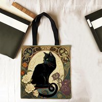 Kunstzinnige Zwarte Kat Canvas Shopper | Herbruikbare Tote Bag voor Dagelijks Gebruik