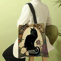Kunstzinnige Zwarte Kat Canvas Shopper | Herbruikbare Tote Bag voor Dagelijks Gebruik