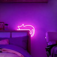 LED Neon Slapende Kat Lamp | Roze Kitten Wandlamp & Nachtlamp – USB of Batterij