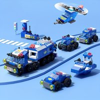 6-in-1 Politie Bouwstenen Set | Police Car, Helicopter & Boat Building Toy – Compatibel met LEGO