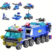 6-in-1 Politie Bouwstenen Set | Police Car, Helicopter & Boat Building Toy – Compatibel met LEGO
