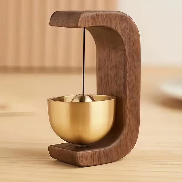 Magnetische Houten Deurbel met Bronzen Klankbel – Minimalistische Windbel Set van 2 Stuks voor Entree, Woning en Decoratie
