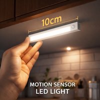 10CM LED Kastverlichting met Bewegingssensor – USB Oplaadbare Magnetische Lamp voor Kast, Trap, Gang en Slaapkamer – Koud Wit