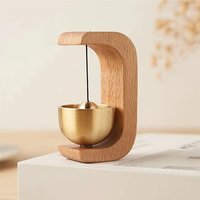 Magnetische Houten Deurbel met Bronzen Klankschaal – Minimalistische Decoratieve Herinneringsbel voor Entree, Winkel, Kantoor en Woning